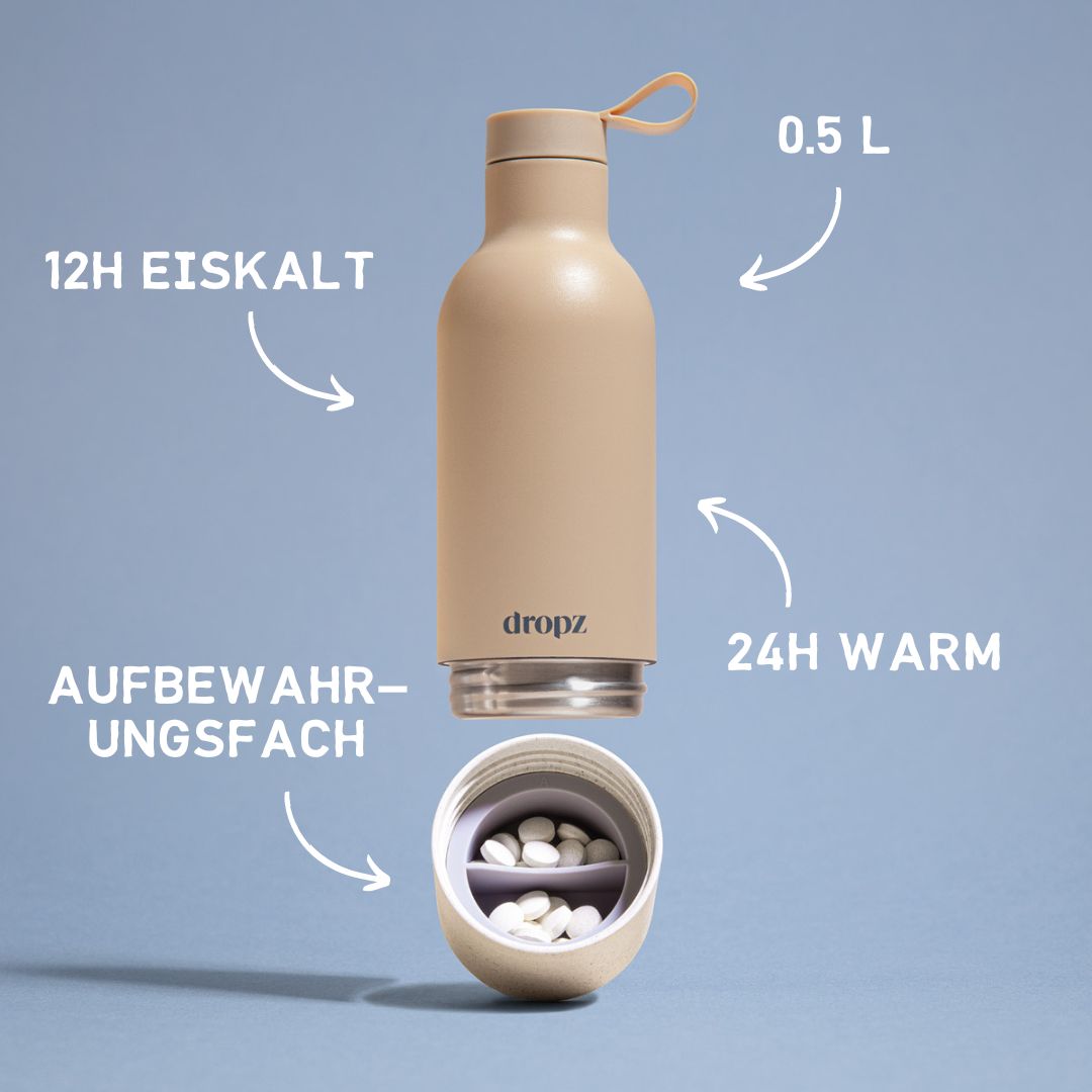 dropz Bottle beige - 0.5L with storage compartment