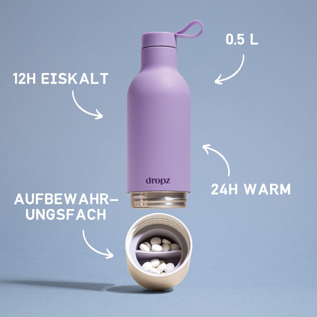 dropz Bottle lavendel - 0.5L with storage compartment